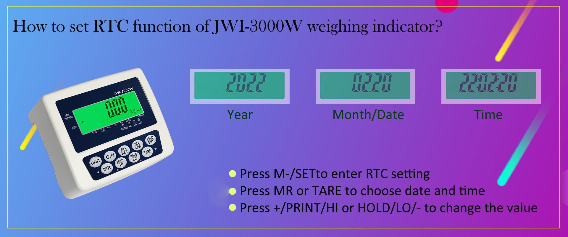 wie man die RTC-Funktion der industriellen Wägeanzeige JWI-3000W einstellt